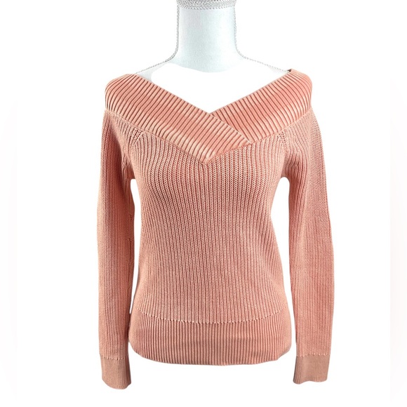 Rag & Bone Peachy Pink Dawn Off Shoulder Knit Cotton Sweater XXS Preppy Beach - Picture 6 of 14